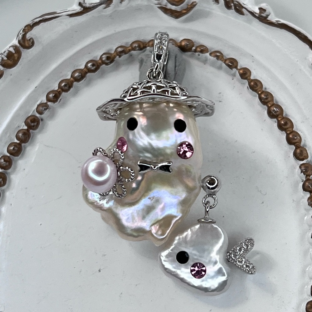 Handmade S925 SS Premium Freshwater Flameball Pearl Character Detachable Pendant